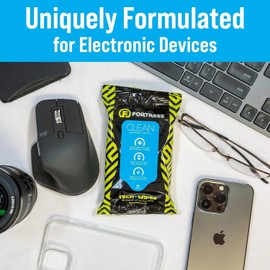 Fortress Electronic Wipes With Microfiber Cloth (25 ct.) To-Go Tech Wipes for Screens, Phones, Keyboards, TV Monitors, Computer Screens, and More [Travel Size] Skin-Safe