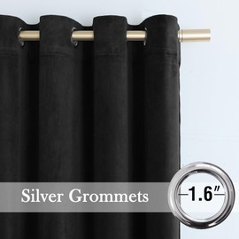 Timeper Black Velvet Curtains for Sliding Door - Thermal Insulated Energy Smart Window Drapes for Living Room/Loft/Hall, Black, W52 x L96, 2 Panels