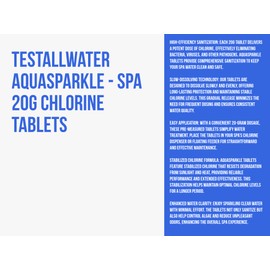 Testallwater - AquaSPArkle Spa Chlorine Tablets 20g | Enhanced Chlorine Formula | Sunlight Stabilised | Ideal for Floating Dispensers | Alternative to Bromine Tablets for Hot Tubs