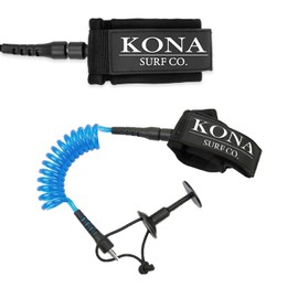 KONA SURF CO. Coiled Wrist 7MM Premium Coil Bodyboard Leash with Plug in TP Blue sz:4FT