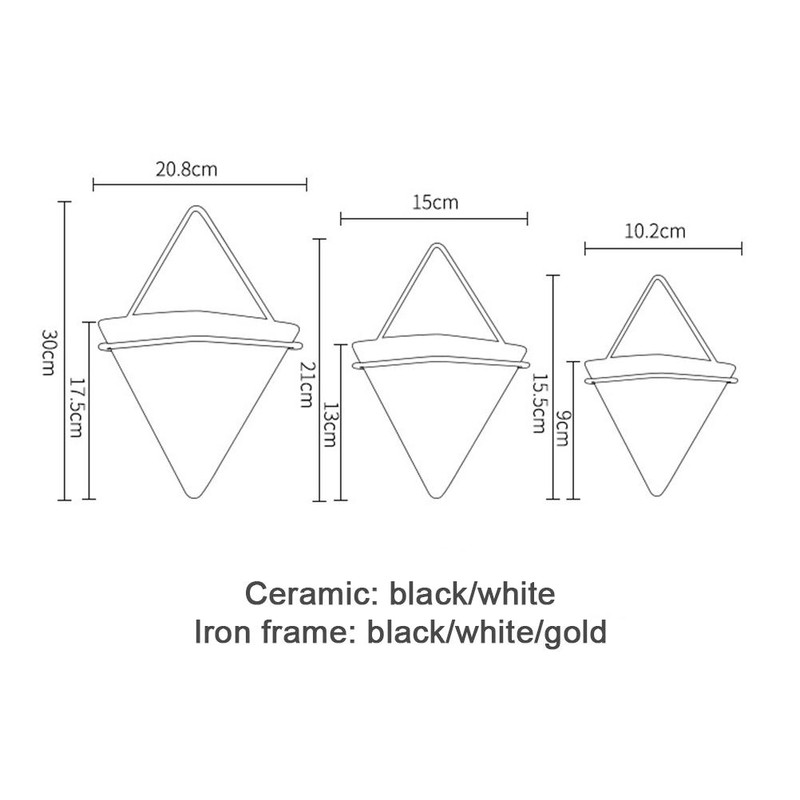 2Pcs Nordic Ceramic Wall Planter Triangular Mini Succulent Planter Hanging