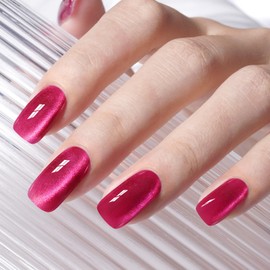 AILLSA Cat Eye Gel Nail Polish Hot Pink Crystal Glitter Gel Polish with Magnet, Purple Shimmer Sparkle Gel Nail Polish Glass Reflective Translucent Jelly Color U V Gel Salon DIY at Home 0.5 OZ GF28