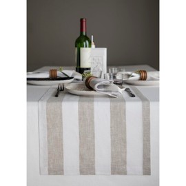 Solino Home Linen Stripe Table Runner 120 inches Long – 100% Pure Linen Natural and White Table Runner 14 x 120 Inch – Cabana Stripe Farmhouse Table Runner for Fall, Thanksgiving, Christmas Decor