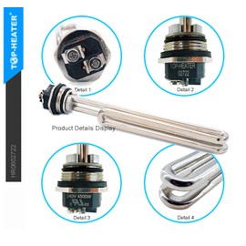 02722/02723 Water Heater Element 4500W 240V, TOP-HEATER Screw-in Foldback Water Heating Element Duron Style Low Watt Density Electric Water Heater 2 Pack Replacement Part, Copper/Nickel,2Pack