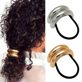 Metal Glod Hair Cuffs Hair Ties for Women Hair Cuffs Gold Silver Hair Cuffs Ponytail Cuff Hair Accessories Fashion Gold 2Pcs (A)