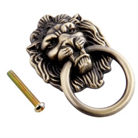 Mgoodoo 1pc Drawer Lion Head Pull Handle Knob Dresser Cabinet Pull Ring 1.65x2.64inch Classical Antique Style Zinc Alloy Handle (Small|Antique Bronze)