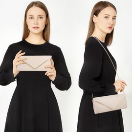 Larcenciel Women's Clutches, Leather Nude Clutch Bag w/Detachable Chain, Elegant Envelope Prom Handbag for Women, Minimalist Cream Beige Crossbody Shoulder Bag for Party, Prom, Wedding, Dinner, Club