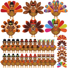 Thanksgiving Crafts Kids Thanksgiving Turkey Craft Kit Toddler Thanksgiving Crafts DIY Make a Turkey for Festive Fall Thanksgiving Party Door Hanging Ornament Decorations, 6 Style(36 Sets)