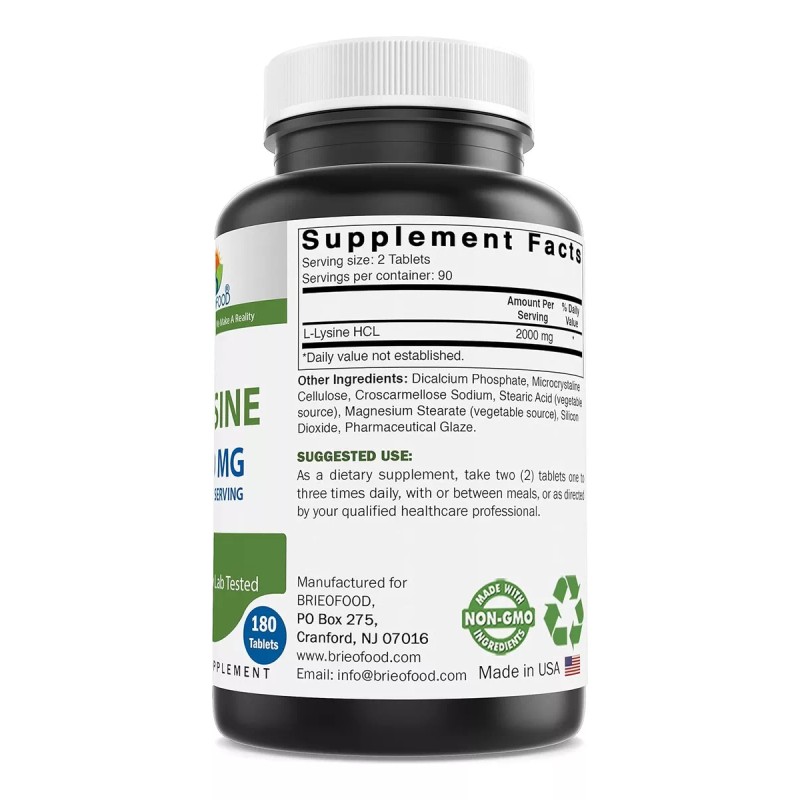 Brieofood L-lisina Max Potente Prime 2000mg Refuerzo Inmunidad 180tabs
