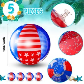5 Pcs 4th of July Inflatable Pool Beach Balls Patriotic Beach Pool Balls Independence Day Inflatable Pool Beach Balls 16 Inch USA Large Beach Balls Sequins Glitter Ball Decorations for Party Favors