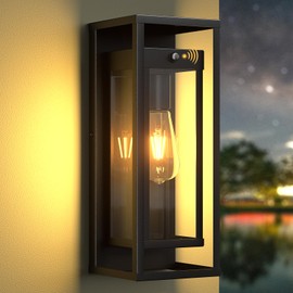 SIAFAVOI 15in Dusk to Dawn Outdoor Wall Sconce-Black Modern Exterior Lighting Fixture Waterproof Porch Lights Large Outside Lantern Wall Mounted for Coach Doorway Patio E26 Base