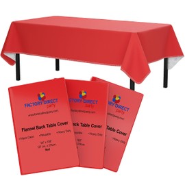 Red Vinyl Tablecloths - 54 In. X 108 In. - Pack Of 3 Rectangle Tablecloth - Red Flannel Backed Vinyl Tablecloths For Rectangle Tables - Plastic Table Cloths With Flannel Backing - Waterproof