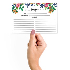 Inkdotpot 4x6 Inch Recipe Cards (Set of 50), Thick Double Sided Premium Card Stock- Modern Style White Recipe Notecards for Weddings- Bridal- Baby Shower - Floral Theme