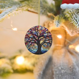Tree of Life Christmas Ornament Decoration Christmas Tree Ornaments Gift Round Ceramic Bauble Present Holiday Keepsake