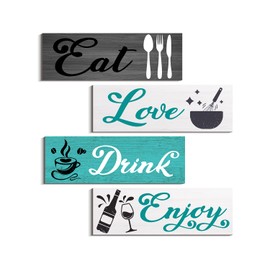 COLOR VALLEY ART - Turquoise Kitchen Decor Accessories, Teal Wall Art with Grey, Eat Drink Love Wooden Signs for Dining Room (Fresh Color)