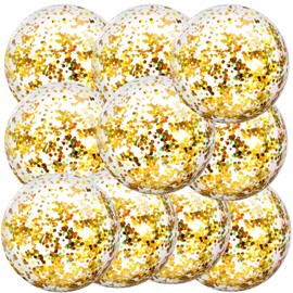Civaner 10 Pieces Inflatable Beach Balls Glitter Beach Ball Swimming Pool Balls Floatable Confetti Ball for Summer Beach Pool Party Favor for Kids Adults, 16 Inch (Gold)