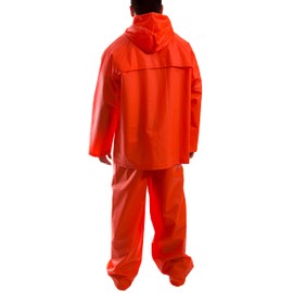 TINGLEY S63219.3X 2 Piece .35mm PVC/Polyester Jacket Storm Fly Front Overalls with Attached Hood, Size 3X, Blaze Orange