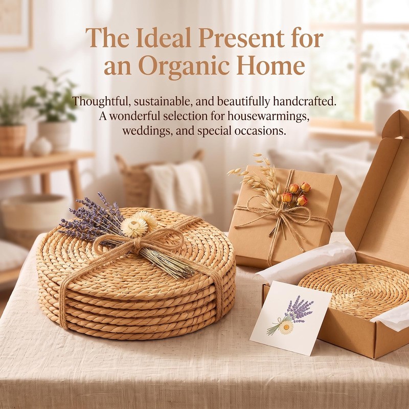 Round Woven Placemats Set of 6, 25 cm Natural Placemat