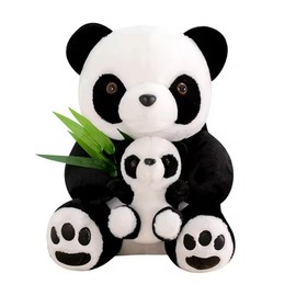 Tikwisdom Plush Toys, Black and White Giant Panda, Mum Panda and Baby Panda Plush Toys, Super Cuddly Toys Panda, Jungle Theme, Decoration, Cuddling, (Black + White 30 cm)