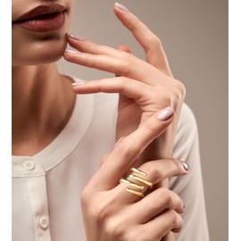 Joliernelle Simple Geometric Multi Lines Ring Stainless Steel Fashion 14K Gold Plated Signet Ring for Women Size 7