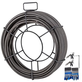 Happybuy Drain Cleaning Cable 100FT x 3/8 Inch, Solid Core Steel Sewer Auger with 4 Cutters, Ideal for 2" to 4" Pipes, for Sink, Floor Drain, Toilet Cleaning
