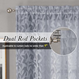 Lecloud Leia Light Grey Sheer Curtains 84 Inches Long 2 Panels, Semi Sheer Jacquard Leaves Textured Double Rod Pockets Window Curtains, Airy Durable Gauzy Drapes for Bedroom, 40 W x 84 L
