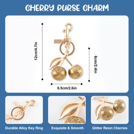 GTUDOR Cherry Bag Charm with Key Ring, Cherry Keychain Purse Charm for Handbags Cute Key Chains Accessories for Women (Gold)