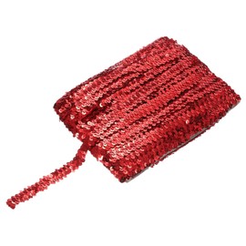MECCANIXITY 25 Yards 0.8 Inch Elastic Sequins Trim Flat Sequin Strip Paillette Fabric Ribbon for Crafts DIY Fringe Sewing Red