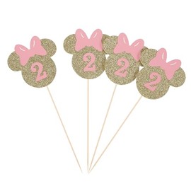 Pink and Gold Minnie Inspired Centerpiece Sticks for Baby Shower Baby Girl Second 2nd Birthday Table Toppers Party Decorations - Pack of 8