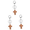 SAFIGLE 3pcs Cross Keychain Charm Wooden Cross Pendant Bag Accessory