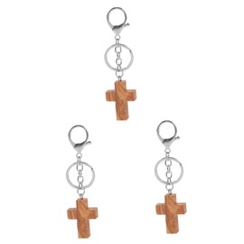 SAFIGLE 3pcs Cross Keychain Charm Wooden Cross Pendant Bag Accessory Keychain for Men Women