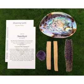 Spiritual Items - Lavender Flower Smudge Stick ~ Abalone Shell for Smudging ~ Palo Santo Sticks ~ 2 in Tripod Stand ~ 8-9 in Feather and White Sand
