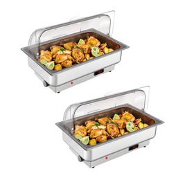 2 Pack Rectangular Chafing Dish Electric Buffet Set,9QT Stainless Steel Food Servers and Warmers with Temperature Control for Catering, Wedding and Parties