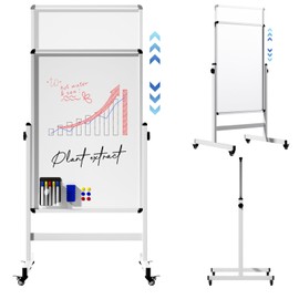 Jwviachal Mobile Dry Erase Board on Wheels, 48 x 28 Magnetic Double Sided Whiteboard Easel, Large Reversible Rolling White Board with Aluminum Frame Standing for Office, Home, Classroom