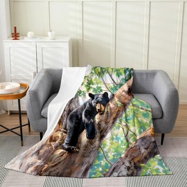 Feelyou Bear Flannel Fleece Throw Blanket for Kids Boys Girls Wild Animal Plush Blanket 40"x50" Rustic Cabin Country Fuzzy Blanket Decor Nature All Season Blanket Tree Branches