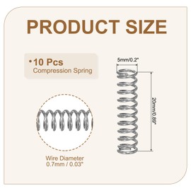 MECCANIXITY Small Compression Spring 5 mm OD 0.7 mm Wire Diameter 20 mm Free Length 304 Stainless Steel Extension Spring for Shop Home Repairs DIY Projects (Silver Tone, Pack of 10)