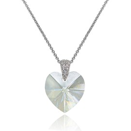B. BRILLIANT Valentines Day Necklace for Women Sterling Silver Clear Crystal Heart Pendant with European Crystals for Bridesmaids Birthday Anniversary Fashion