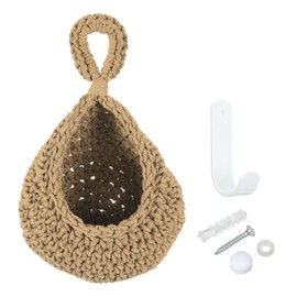 PATIKIL Hanging Fruit Baskets for Kitchen Mini Size Teardrop Home Decor Storage Hand-Woven Hanging Baskets for Garlic Potato Vegetable, Brown
