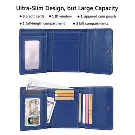 AINIMOER Cartera pequeña de cuero para mujer, delgada y compacta tarjetero con bloqueo RFID para monedero, cartera Rfid, Bloqueo Rfid azul encerado, Una talla