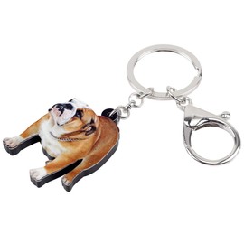 BONSNY Acrylic Brown British Bulldog Keychains Key Ring Car Purse Bags Pets Lover Dog Animal Gifts