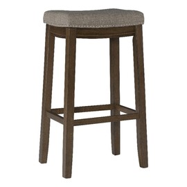 Linon Claridge Bar Stool Gray Woven Padded Seat Wood Frame in Rustic Brown