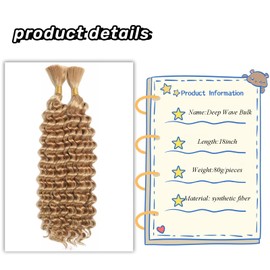 18inch Deep Wave Boho Braids Water Wave Bulk Braiding Hair Bundles For Bohemian Knotless Boho Braids Wet and Wave No Weft 160g (1 Pack—2 Bundles) Wet and Wavy Synthetic Hair Extensions (27#, 18inch)