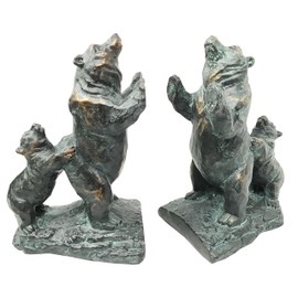 Wildlife Family Grizzly Momma Bear and Cub Pushing Weight Bookends Pair Resin Figurine