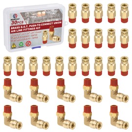 Boeray 1/4” Quick Push to Connect Fittings Brass Male Straight and Elbow Combination DOT Approved 1/4" Tube OD x 1/8" NPT Thread Air Brake Line Adapter Air Suspension Kit Air Hose Repair Kit 30pcs