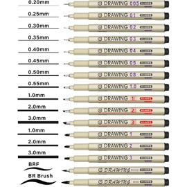 16pcs Black Micron Pen Set, Micro Fine Liner Drawing Art Pens, Micro Pen Fine Liner Ink Set, Micron Pens For Artist Illustration, Sketch Outline, Technical Drawing