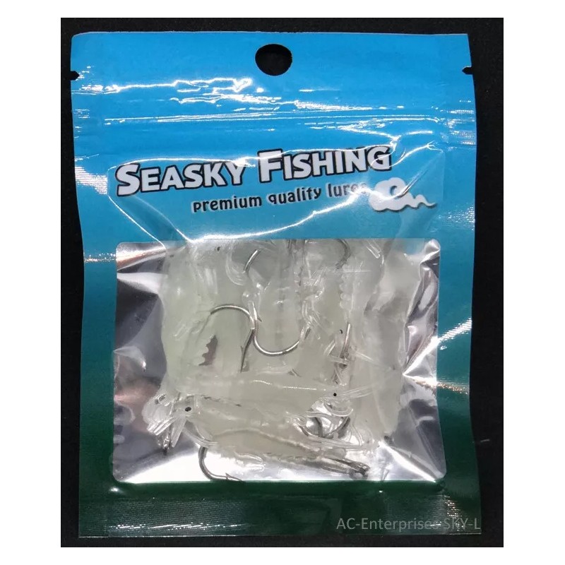 SeaSky Fishing New Luminous Shrimp/Prawn Lures with #2 Hooks (10