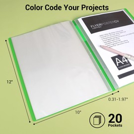 Kokuyo 20-Pocket Binder with Plastic Sleeves 8.5"x11" (Green), A4 and US Letter Expandable Art Portfolio Folder with Clear Sheet Protectors. 40 Pages of Presentation Display Book. (RA-N20G)