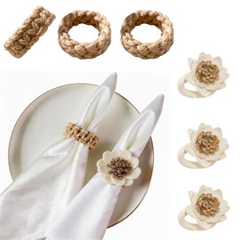 Boho Burlap Flower Napkin Rings Set of 6