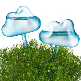 NiHome Glass Plant Self Watering Bulbs 2-Pack Cloud Shaped Clear Water Blue Iridescent Pearl Color Home Watering Globes Potted Planter Insert Decorative Device Vacation Watering Spikes Indoor Outdoor