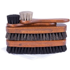 FootFitter Essential Shoe Brush Set, 6 Piece Brush Set with Shoe Shine Cloths